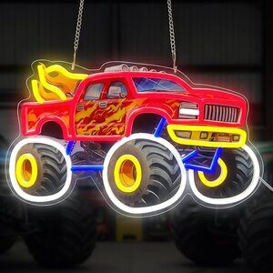 Red Monster Truck Neon Wall Decor
